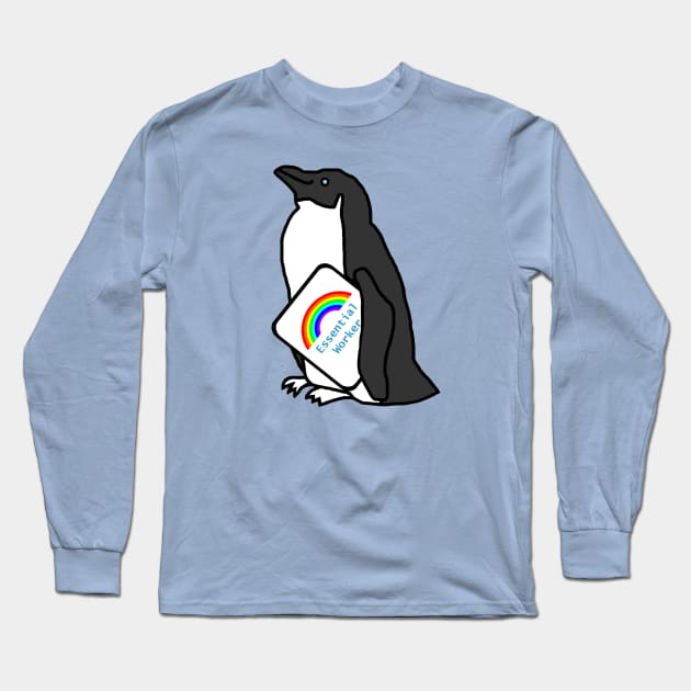 Penguin Brings Essential Worker a Rainbow Long Sleeve T-Shirt by ellenhenryart